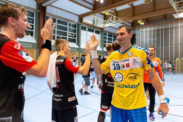 22.08.2018 - Handball -1. Bundesliga DKB HBL - Saison 2018 2019 - Testspiel - Freundschaftsspiel: HC Erlangen HCE - KS Vive Kielce - ThHa - Krzysztof Lijewski (19, Vive Kielce ) Nikolai Link (33, HC Erlangen HCE )