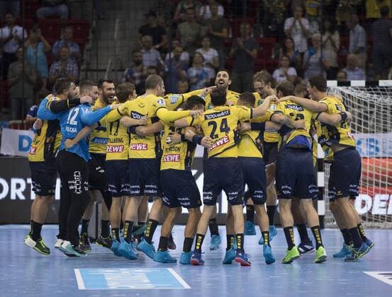 Pixum Super Cup in Düsseldorf, 22.8.2018 Pixum Super Cup in Düsseldorf, 22. 8.2018 SG Flensburg Handewitt vs. Rhein-Neckar Löwen Schlussjubel Rhein Neckar Löwen