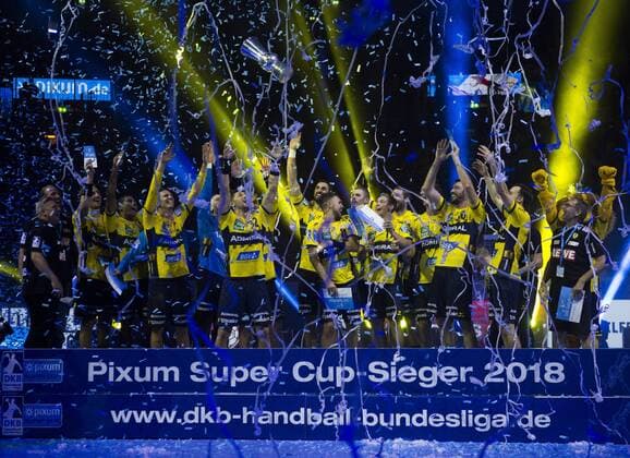 Sport Themen der Woche KW34 Sport Bilder des Tages Pixum Super Cup in Düsseldorf, 22.8.2018 Pixum Super Cup in Düsseldorf, 22. 8.2018 SG Flensburg Handewitt vs. Rhein-Neckar Löwen Supercup Sieger 2018 ; Rhein-Neckar Löwen