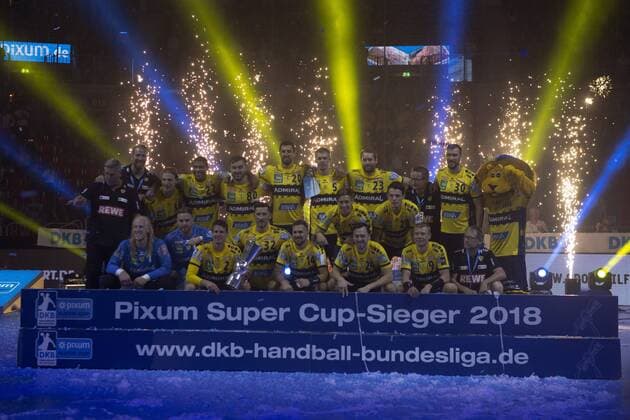 Pixum Super Cup in Düsseldorf, 22.8.2018 Pixum Super Cup in Düsseldorf, 22. 8.2018 SG Flensburg Handewitt vs. Rhein-Neckar Löwen Supercup Sieger 2018 ; Rhein-Neckar Löwen
