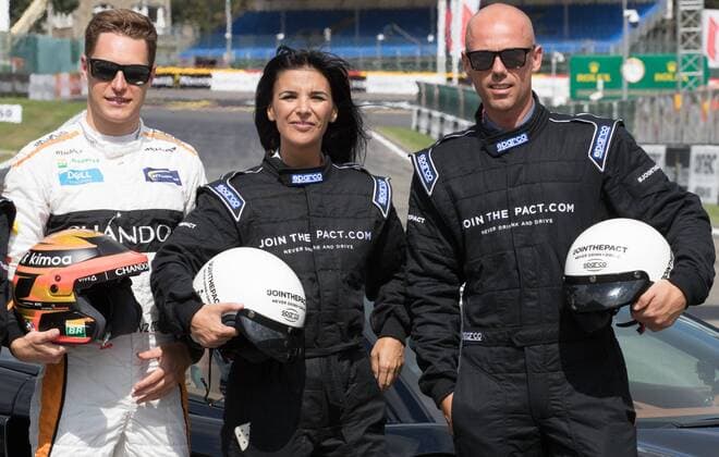 McLaren s Belgian driver Stoffel Vandoorne, Maria Del Rio and former Belgian cyclocross champion Sven Nys pictured during preparations ahead of the Spa-Francorchamps Formula One Grand Prix of Belgium race, in Spa-Francorchamps, Thursday 23 August 2018. BENOITxDOPPAGNE  x05411355x