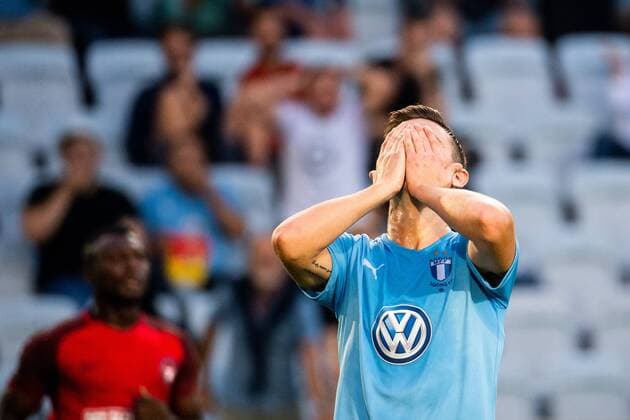 Fußball, EL Quali, Malmö FF - FC Midtjylland 180823 Marcus Antonsson of Malmö FF looks dejected during the UEFA Europa League qualifying match between Malmö FF and Midtjylland on August 23, 2018 in Malmö. Photo: Ludvig Thunman BILDBYRN kod LT 35525 Copyright: LUDVIGxTHUNMAN BB180823LT032