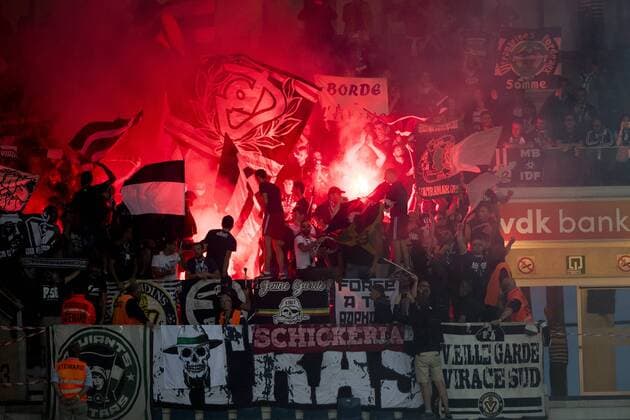 Bordeaux s supporters pictured during a soccer game between Belgian club KAA Gent and French team FC Girondins de Bordeaux, Thursday 23 August 2018 in Gent, the first leg of the play off for the UEFA Europa League competition. JASPERxJACOBS  x05411606x