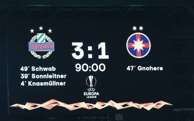 SOCCER - EL, qualification, Rapid vs Steaua VIENNA,AUSTRIA,23.AUG.18 - SOCCER - UEFA Europa League, qualification, play off, SK Rapid Wien vs Steaua Bukarest. Image shows a scoreboard. Keywords: Wien Energie. GEPAxpictures xChristianxOrt
