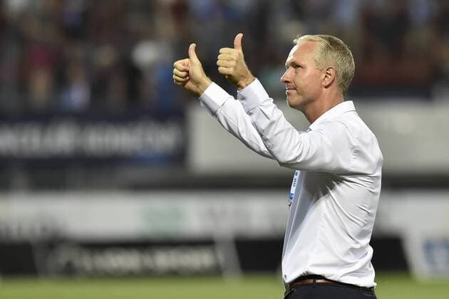 Head Coach Vaclav Jilek (Olomouc) gestures after the European League qualification match SK Sigma Olomouc vs Sevilla in Olomouc, Czech Republic, August 23, 2018. (CTKxPhoto JaroslavxOzana) CTKPhotoP201808230953101  JAO 05