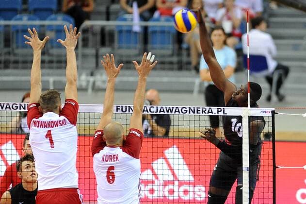 2018.08.24 Krakow Siatkowka mezczyzn , XVI Memorial Huberta Jerzego Wagnera Krakow 2018 Polska - Kanada N z Piotr Nowakowski, Bartosz Kurek, Sharone Evans Vernon Foto Krzysztof Porebski PressFocus 2018.08.24 Krakow Volleyball , 16th Wagner Memorial Polska - Kanada Piotr Nowakowski, Bartosz Kurek, Sharone Evans Vernon Credit: Krzysztof Porebski PressFocus NEWSPIX.PL --- Newspix.pl  20180824PF_KP062