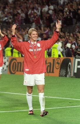 David Beckham im Finale des Europapokals der Landesmeister zwischen Manchester United ManU und dem FC Bayern München am 26.5.1999 in Barcelona David Beckham im Finale des Europapokals der Landesmeister zwischen Manchester United und dem FC Bayern München am 26.5.1999 in Barcelona