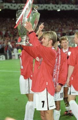 David Beckham im Finale des Europapokals der Landesmeister zwischen Manchester United ManU und dem FC Bayern München am 26.5.1999 in Barcelona David Beckham im Finale des Europapokals der Landesmeister zwischen Manchester United und dem FC Bayern München am 26.5.1999 in Barcelona