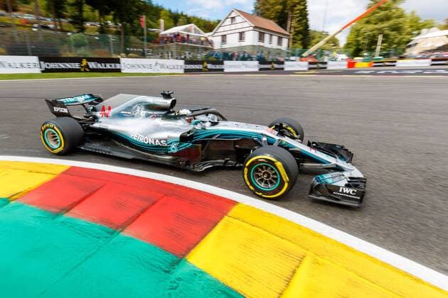 Lewis Hamilton (Mercedes AMG Petronas Formula One Team) mit seinem Auto auf der Strecke, Grosser Preis von Belgien 2018, Motorsport, Formel 1, 25.08.2018, Grosser Preis von Belgien 2018, Motorsport, Formel 1, 25.08.2018 Spa Franchorchamps Copyright: xEIBNER AlexanderxNeisx EP_ANS