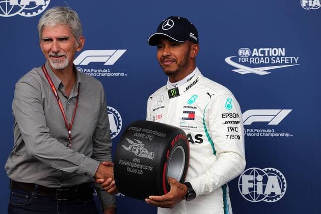 Photo4 LaPresse 25 08 2018 Spa - Francorchamps, Belgium Grand Prix Formula One Belgium 2018 In the pic: Damon Hill (GBR) and Lewis Hamilton (GBR) Mercedes AMG F1 W09 pole position  Copyright: xPhoto4 LaPressex