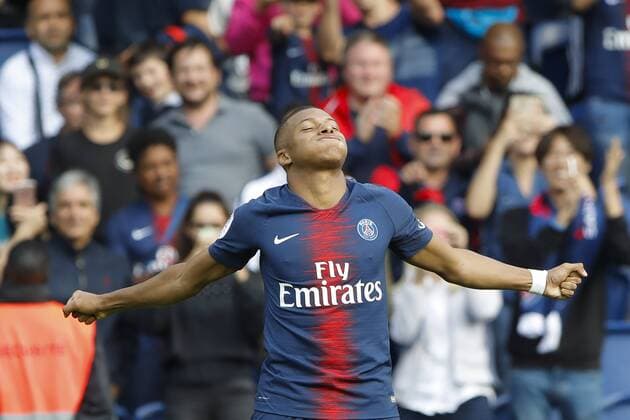 Kylian Mbappe (PSG) inscrit le second but pour le PSG, joie, mimique FOOTBALL : PSG v SCO ANGERS - Ligue 1 - 25 08 2018 StephaneAllaman Panoramic 