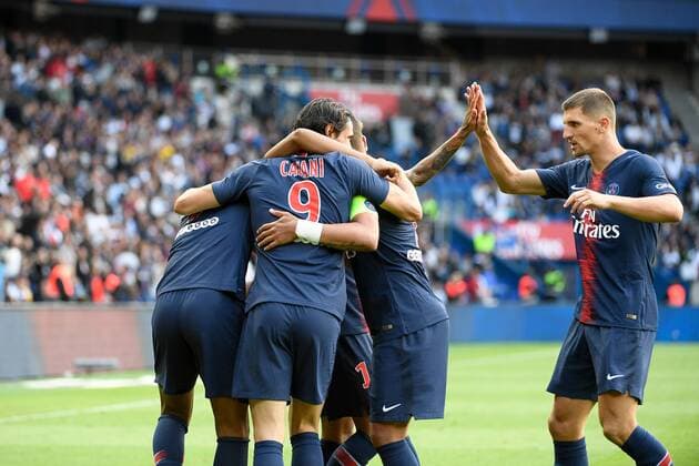 09 EDINSON CAVANI (PSG) - 12 THOMAS MEUNIER (PSG) - JOIE FOOTBALL : Paris SG vs Angers - Ligue 1 Conforama - 25 08 2018 FEP Panoramic 