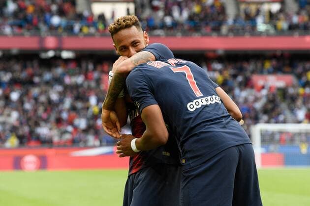10 NEYMAR JR (PSG) - 07 KYLIAN MBAPPE (PSG) - JOIE FOOTBALL : Paris SG vs Angers - Ligue 1 Conforama - 25 08 2018 FEP Panoramic 