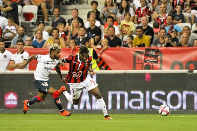 Allan Saint Maximin (OGC Nice) - Valentin Rosier (Dijon) FOOTBALL : OGC Nice vs Dijon - Ligue 1 Conforama - Nice - 25 08 2018 NorbertScanella Panoramic 