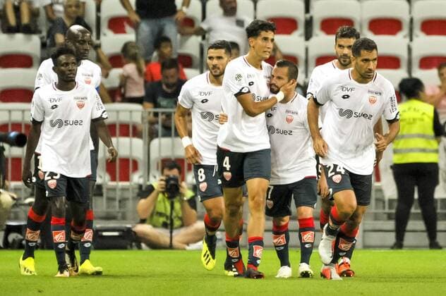 But - Joie de Dijon - Nayef Aguerd (Dijon) - Fredieric Sammaritano (Dijon) FOOTBALL : OGC Nice vs Dijon - Ligue 1 Conforama - Nice - 25 08 2018 NorbertScanella Panoramic 