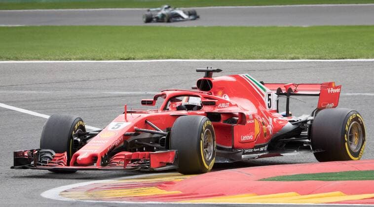 Ferrari s German driver Sebastian Vettel pictured in action during the Spa-Francorchamps Formula One Grand Prix of Belgium race, in Spa-Francorchamps, Sunday 26 August 2018. BENOITxDOPPAGNE  x05414453x