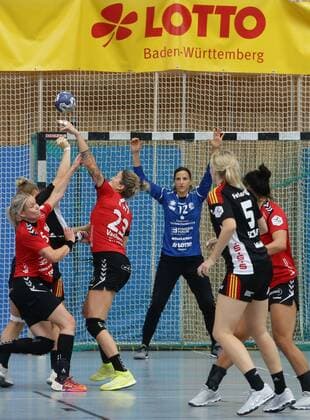 Ludwigsburg ; Lotto Cup Finale , HSG Bad Wildungen Vipers ( rot ) vs. HSG Bensheim - Auerbach ( schwarz ) ,