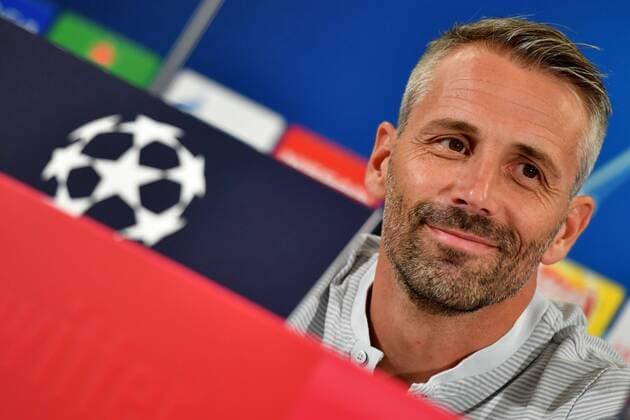 SOCCER - CL quali, RBS vs Belgrade SALZBURG,AUSTRIA,28.AUG.18 - SOCCER - UEFA Champions League qualification play-off, Red Bull Salzburg vs FC Red Star Belgrade, press conference PK Pressekonferenz RBS, preview. Image shows head coach Marco Rose (RBS). GEPAxpictures xFlorianxErtl