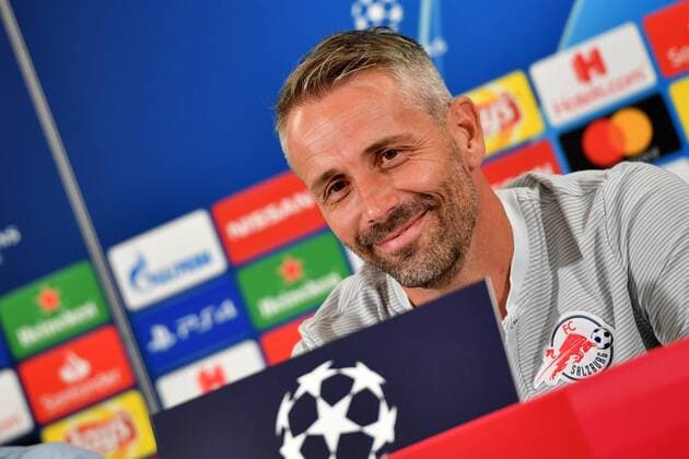 SOCCER - CL quali, RBS vs Belgrade SALZBURG,AUSTRIA,28.AUG.18 - SOCCER - UEFA Champions League qualification play-off, Red Bull Salzburg vs FC Red Star Belgrade, press conference PK Pressekonferenz RBS, preview. Image shows head coach Marco Rose (RBS). GEPAxpictures xFlorianxErtl