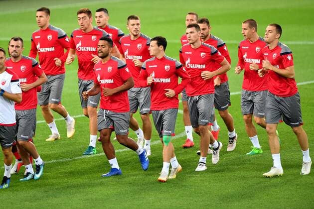SOCCER - CL quali, RBS vs Belgrade SALZBURG,AUSTRIA,28.AUG.18 - SOCCER - UEFA Champions League qualification play-off, Red Bull Salzburg vs FC Red Star Belgrade, training Belgrade, preview. Image shows the team of Belgrade. GEPAxpictures xFlorianxErtl