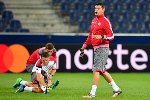 SOCCER - CL quali, RBS vs Belgrade SALZBURG,AUSTRIA,28.AUG.18 - SOCCER - UEFA Champions League qualification play-off, Red Bull Salzburg vs FC Red Star Belgrade, training Belgrade, preview. Image shows head coach Vladan Milojevic (Belgrade). GEPAxpictures xFlorianxErtl