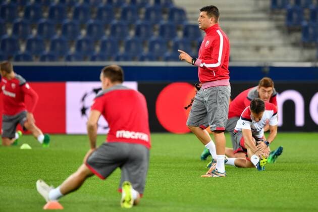 SOCCER - CL quali, RBS vs Belgrade SALZBURG,AUSTRIA,28.AUG.18 - SOCCER - UEFA Champions League qualification play-off, Red Bull Salzburg vs FC Red Star Belgrade, training Belgrade, preview. Image shows head coach Vladan Milojevic (Belgrade). GEPAxpictures xFlorianxErtl