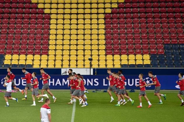 SOCCER - CL quali, RBS vs Belgrade SALZBURG,AUSTRIA,28.AUG.18 - SOCCER - UEFA Champions League qualification play-off, Red Bull Salzburg vs FC Red Star Belgrade, training Belgrade, preview. Image shows the team of Belgrade. GEPAxpictures xFlorianxErtl