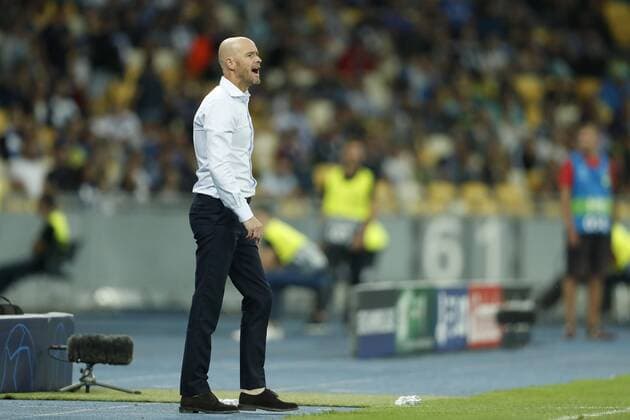 Ajax coach Erik ten Hag during the UEFA Champions League play offs round second leg match between Dynamo Kyiv and Ajax Amsterdam at the NSK Olimpiyskyi on August 28, 2018 in Kyiv, Ukraine UEFA Champions League 2018 2019 xVIxVIxImagesx xMauricexvanxSteenxIVx 11924296