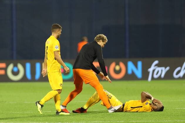 Zagreb, 28 08 2018 - Stadion Maksimir, UEFA Champions League - 2018 19, GNK Dinamo (blue) - BSC Young Boys (yellow) 1:2, Young Boys players celebrate the entry into Champions League 