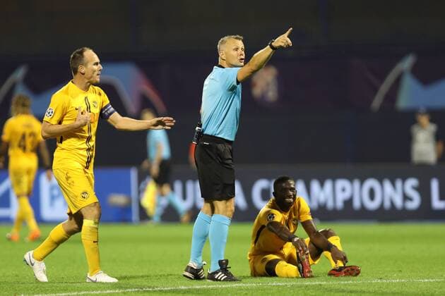 Zagreb, 28 08 2018 - Stadion Maksimir, UEFA Champions League - 2018 19, GNK Dinamo (blue) - BSC Young Boys (yellow) 1:2, referee Bjorn Kuipers (NED) 
