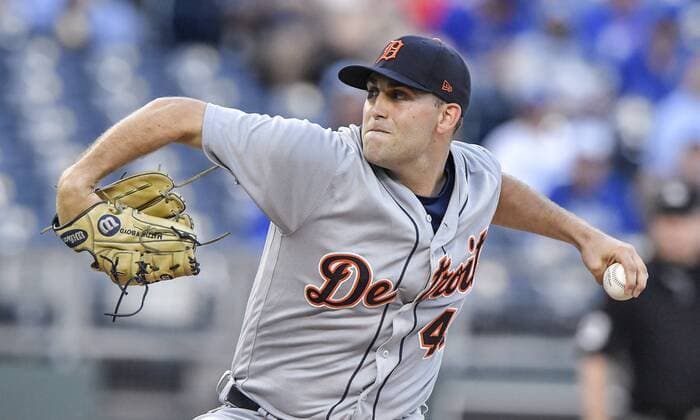 Sport Bilder des Tages August 28, 2018 - Kansas City, MO, USA - Detroit Tigers starting pitcher Matthew Boyd works against the Kansas City Royals at Kauffman Stadium in Kansas City, Mo., on Tuesday, Aug. 28, 2018. Detroit at Kansas City - ZUMAm67_ 20180828_zaf_m67_024 Copyright: xJohnxSleezerx
