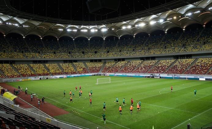 SOCCER - EL quali, Steaua vs Rapid BUCHAREST,ROMANIA,29.AUG.18 - SOCCER - UEFA Europa League, qualification, play off, Steaua Bukarest vs SK Rapid Wien, preview, training Rapid. Image shows the Arena Nationale. Keywords: Wien Energie. GEPAxpictures xPhilippxBrem