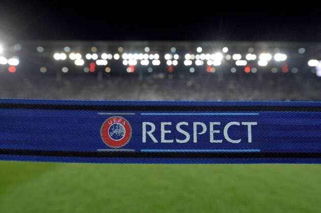 SOCCER - CL quali, RBS vs Belgrade SALZBURG,AUSTRIA,29.AUG.18 - SOCCER - UEFA Champions League qualification play-off, Red Bull Salzburg vs FC Red Star Belgrade. Image shows the UEFA logo and and the word respect. GEPAxpictures xFlorianxErtl