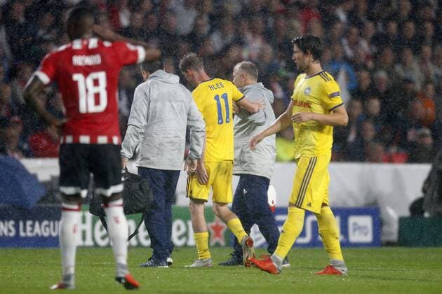 Aleksandr Hleb of BATE Borisov (C) during the UEFA Champions League play offs round second leg match between PSV Eindhoven and BATE Borisov at the Philips stadium on August 29, 2018 in Eindhoven, The Netherlands UEFA Champions League 2018 2019 xVIxVIxImagesx xJeroenxPutmansxIVx 11936979
