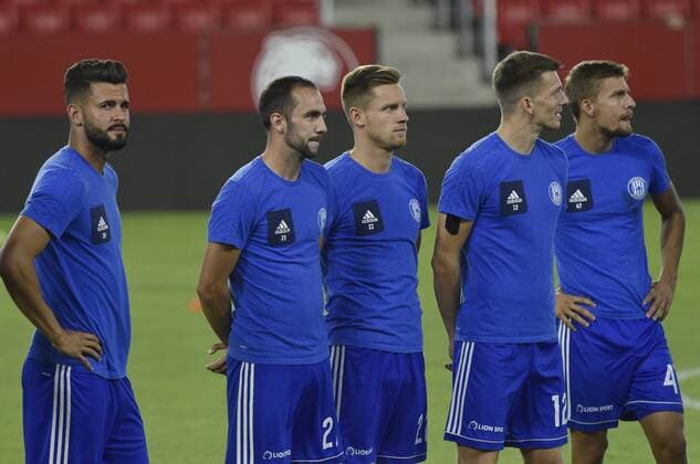 Soccer players of SK Sigma Olomouc L-R Jakub Yunis, Tomas Zahradnicek, Lukas Kalvach, Jan Sterba and Jiri Texl are seen during a training session prior to the UEFA Europa League qualification match FC Sevilla vs SK Sigma Olomouc, 2nd leg, in Sevilla, Spain, on August 29, 2018. (CTKxPhoto DavidxSvab) CTKPhotoP201808291036801  svd