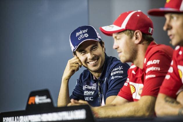 Motorsports: FIA Formula One World Championship WM Weltmeisterschaft 2018, Grand Prix of Italy, 11 Sergio Perez (MEX, Racing Point Force India F1 Team), 5 Sebastian Vettel (GER, Scuderia Ferrari), 7 Kimi Raikkonen (FIN, Scuderia Ferrari), Monza Italy