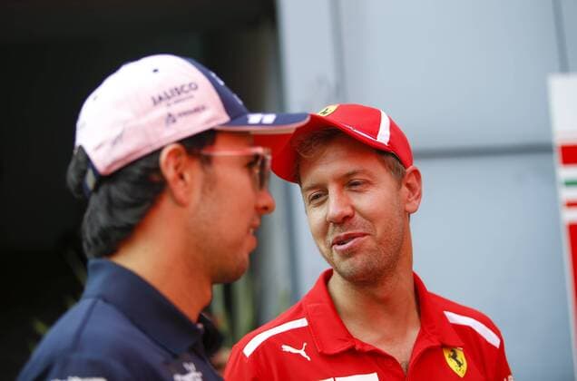 Motorsports: FIA Formula One World Championship WM Weltmeisterschaft 2018, Grand Prix of Italy, 11 Sergio Perez (MEX, Racing Point Force India F1 Team), 5 Sebastian Vettel (GER, Scuderia Ferrari), Monza Italy