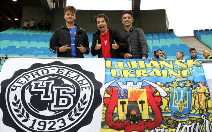 RB Leipzig - Luhansk Fussball Euro League Quali Leipzig, 30.08.2018, Red Bull Arena, Fussball, UEFA EURO EM Europameisterschaft Fussball League , Qualifikation, PlayOff Rückspiel, Hinspiel , RB Leipzig vs. FK Sorja Luhansk , Im Bild; Fans von Luhansk. , Für die Verletzung der Persönlichkeitsrechte und des Datenschutzes der abgebildeten Personen übernimmt PICTURE POINT bzw. und der Urheber des Fotos keine Haftung! ,