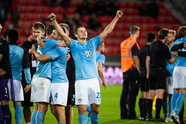 180830 Marcus Antonsson of Malmö FF celebrates after the Europa League qualifying match between Midtjylland and Malmö FF on August 30, 2018 in Herning. Photo: Ludvig Thunman BILDBYRN kod LT 35529 Copyright: LUDVIGxTHUNMAN BB180830LT096