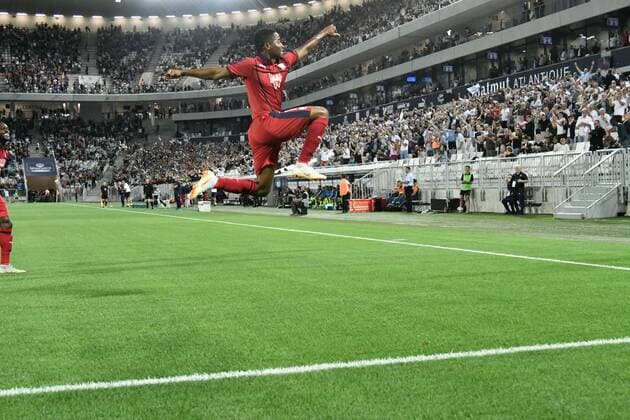 But et joie Francois Kamano (gir) FOOTBALL : Bordeaux vs KAA Gent- 4eme Tour Ligue Europa - Bordeaux - 30 08 2018 ThierryBreton Panoramic 
