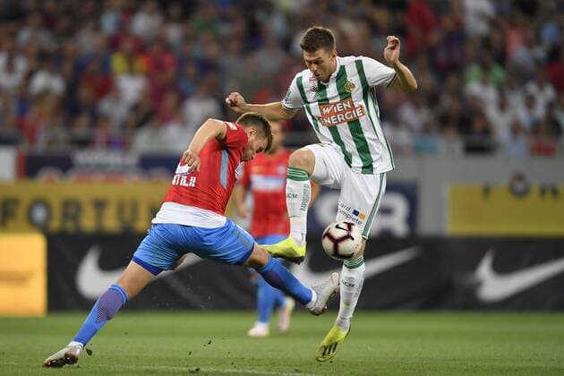 FCSB - SK Rapid Wien FCSB s Mihai Pintilli in action against FK Rapid s Deni Alar during UEFA Europa League 2018 2019, Play-Offs, 2st leg match between FCSB and SK Rapid Wien, on National Arena, Bucharest, Romania, 30 August 2018 Copyright: xAlexxNicodimx