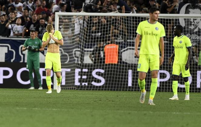 BORDEAUX, FRANCE - AUGUST 30 : Sigurd Rosted defender of KAA Gent disappointed after loosing the game pictured during match UEFA Europa League play offs Gent and Bordeaux on August 30, 2018 in Bordeaux, France, 30 08 2018 FOOTBALL : Bordeaux vs KAA Gent- 4eme Tour Ligue Europa - Bordeaux - 30 08 2018 PHOTONEWS PANORAMIC  775212207