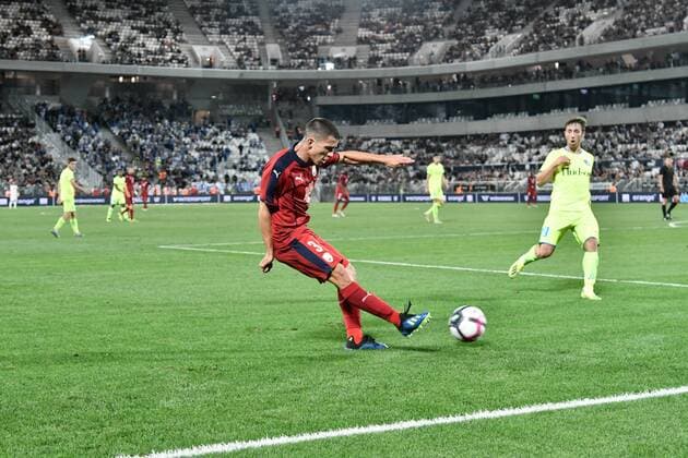 Nicolas De Preville (gir) FOOTBALL : Bordeaux vs KAA Gent- 4eme Tour Ligue Europa - Bordeaux - 30 08 2018 ThierryBreton Panoramic 