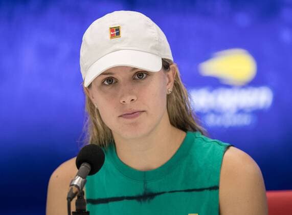 August 30, 2018 - Flushing Meadows, New York, U.S - Eugenie Bouchard during a press conference PK Pressekonferenz after losing her match against Marketa Vondrousova on Day 4 of the 2018 US Open at USTA Billie Jean King National Tennis Center on Thursday August 30, 2018 in the Flushing neighborhood of the Queens borough of New York City. Vondrousova defeats Bouchard, 6-4, 6-3. Bouchard press conference - ZUMAp124 20180830_zaa_p124_029 Copyright: xJavierxRojasx