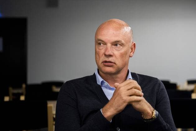 180831 Tränare Uwe Rösler intervjuas under en pressträff med Malmö FF efter lottningen till Europa League den 31 augusti 2018 i Malmö. Copyright: LUDVIGxTHUNMAN BB180831LT001