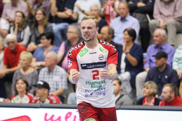 Torjubel bei Lukas Blohme (ASV Hamm-Westfalen 2), ASV Hamm-Westfalen vs TV Grosswallstadt, Handball, 2. Bundesliga, 31.08.2018, ASV Hamm-Westfalen vs TV Grosswallstadt, Handball, 2. Bundesliga, 31.08.2018 Hamm Copyright: xEIBNER JanxStrohdiekx EP_JSK