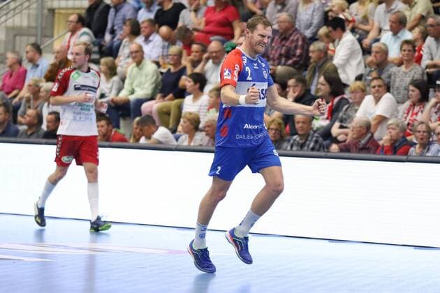 Torjubel bei Michael Spatz (TV Grosswallstadt 2), ASV Hamm-Westfalen vs TV Grosswallstadt, Handball, 2. Bundesliga, 31.08.2018, ASV Hamm-Westfalen vs TV Grosswallstadt, Handball, 2. Bundesliga, 31.08.2018 Hamm Copyright: xEIBNER JanxStrohdiekx EP_JSK