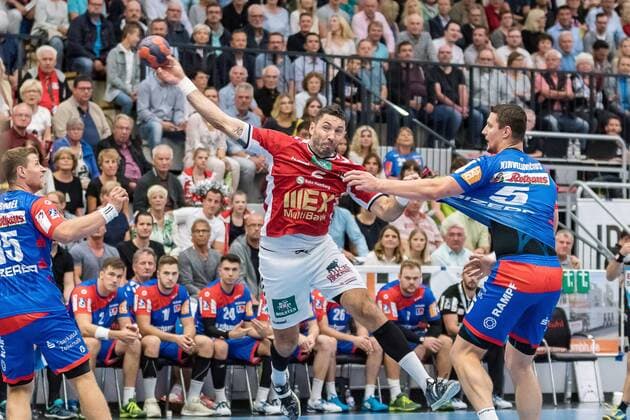 Blazenko Lackovic (Handball Sportverein Hamburg 06), Romas Kirveliavicius (HBW Balingen-Weilstetten 05), HBW Balingen-Weilstetten vs. Handball Verein Hamburg, Handballl, DKB, Herren, 2.Bundesliga, 2. Spieltag, Saison 18 19, GER, 31.08.2018, HBW Balingen-Weilstetten vs. Handball Sport Verein Hamburg, Handballl, DKB, Herren, 2.Bundesliga, 2. Spieltag, Saison 18 19, GER, 31.08.2018 Balingen Copyright: xEIBNER WolfgangxFrankx EP_WFK