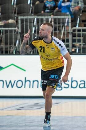 Jubel bei Florian Billek (Nr.21, HSC Coburg) HC Rhein Vikings vs. HSC 2000 Coburg, Handball, 2. Bundesliga, 31.08.18 Düsseldorf NRW Deutschland Castello