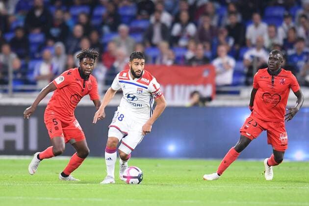 Fußball, Olympique Lyon - OGC Nizza 18 NABIL FEKIR (OL) - 05 ADRIEN TAMEZE (NICE) - 23 MALANG SARR (NICE) FOOTBALL : Lyon vs Nice - Ligue 1 Conforama - 31 08 2018 FEP Panoramic 